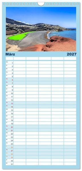 Produktbild: Familienplaner 2027 - Lanzarote - Wo die Vulkane die Landschaft formten mit 5 Spalten (Wandkalender, 21 x 45 cm) CALVENDO