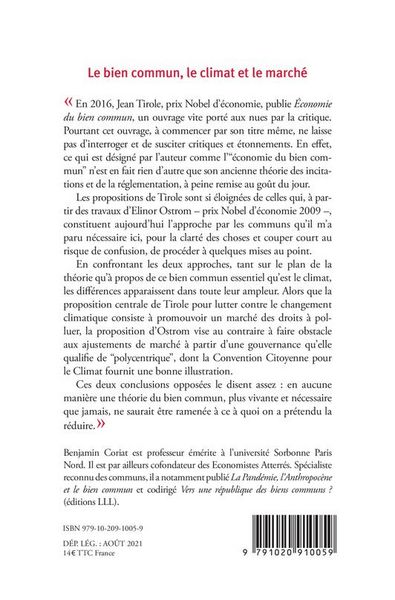 Produktbild: Le bien commun, le climat et le march&eacute; : r&eacute;ponse &agrave; Jean Tirole
