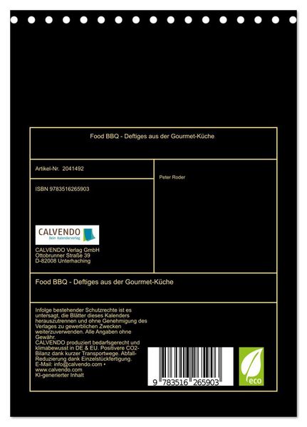 Produktbild: Food BBQ - Deftiges aus der Gourmet-K&uuml;che (Tischkalender 2026 DIN A5 hoch), CALVENDO Monatskalender