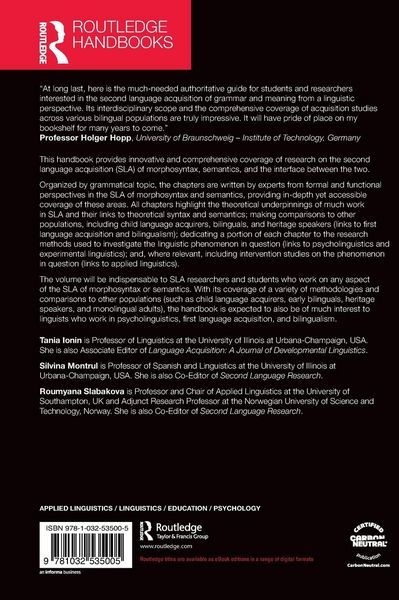 Produktbild: The Routledge Handbook of Second Language Acquisition, Morphosyntax, and Semantics