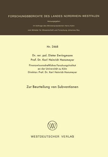 Produktbild: Zur Beurteilung von Subventionen