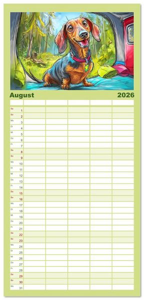 Produktbild: Familienplaner 2026 - Dackel Fun. Zauberhafte Hunde Cartoons f&uuml;rs Herz mit 5 Spalten (Wandkalender, 21 x 45 cm) CALVENDO