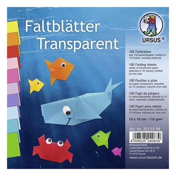 Produktbild: URSUS 100 Faltbl&auml;tter "Transparent", 15 x 15 cm