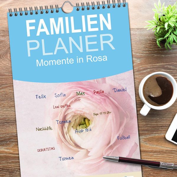 Produktbild: Familienplaner 2026 - Momente in Rosa mit 5 Spalten (Wandkalender, 21 x 45 cm) CALVENDO