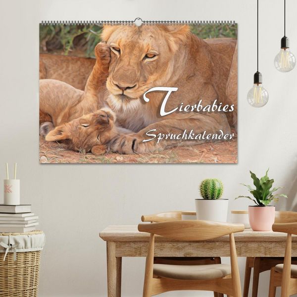 Produktbild: Tierbabies - Spruchkalender (Wandkalender 2026 DIN A2 quer), CALVENDO Monatskalender