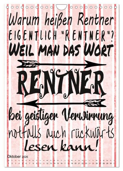 Produktbild: Coole Spr&uuml;che zum Ruhestand (Wandkalender 2026 DIN A4 hoch), CALVENDO Monatskalender