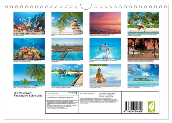Produktbild: Die Malediven: Fluchtpunkt Sehnsucht (Wandkalender 2027 DIN A4 quer), CALVENDO Monatskalender