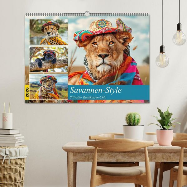 Produktbild: Savannen-Style. Stilvoller Raubkatzen-Chic (Wandkalender 2026 DIN A2 quer), CALVENDO Monatskalender
