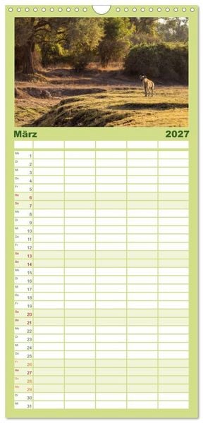 Produktbild: Familienplaner 2027 - Sambias gro&szlig;artige Tierwelt mit 5 Spalten (Wandkalender, 21 x 45 cm) CALVENDO