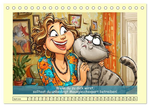 Produktbild: Katzen und Frauen. Lustige Cartoons vom t&auml;glichen Chaos (Tischkalender 2026 DIN A5 quer), CALVENDO Monatskalender