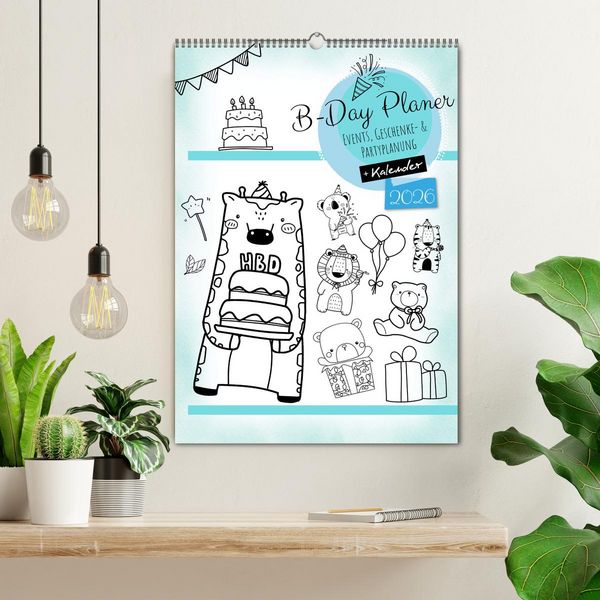 Produktbild: Geburtstagsplaner Doodle Tiere - F&uuml;r Termine, Geschenke, Eventdetails & mehr (Wandkalender 2026 DIN A2 hoch), CALVENDO Monatskalender