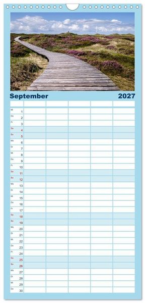 Produktbild: Familienplaner 2027 - Nordfriesland - weiter Horizont, faszinierende Natur, idyllische St&auml;dte mit 5 Spalten (Wandkalender, 21 x 45 cm) CALVENDO