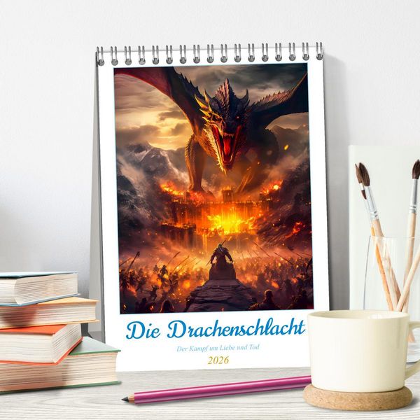 Produktbild: Die Drachenschlacht (Tischkalender 2026 DIN A5 hoch), CALVENDO Monatskalender