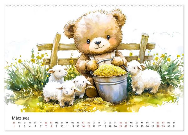 Produktbild: Teddy auf dem Bauernhof - Entdecke das Landleben mit Tieren und Feldern (Wandkalender 2026 DIN A2 quer), CALVENDO Monatskalender
