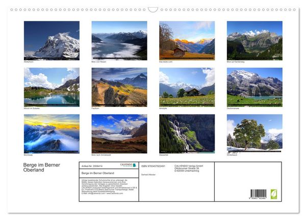 Produktbild: Berge im Berner Oberland (Wandkalender 2026 DIN A2 quer), CALVENDO Monatskalender