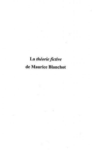 Produktbild: Theorie fictive de maurice blanchot la
