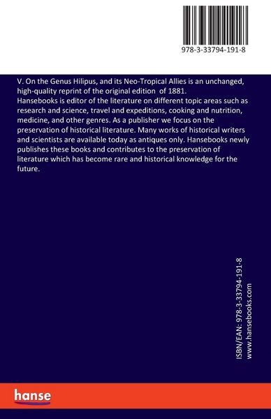 Produktbild: V. On the Genus Hilipus, and its Neo-Tropical Allies