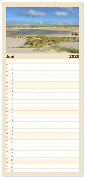 Produktbild: Familienplaner 2026 - Wundersch&ouml;nes Amrum mit 5 Spalten (Wandkalender, 21 x 45 cm) CALVENDO