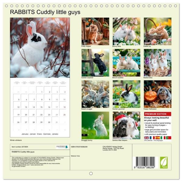 Produktbild: RABBITS Cuddly little guys (Wall Calendar 2026 12 &times; 12 Inch) CALVENDO 12 Month Wall Calendar