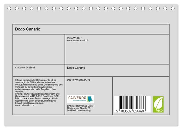 Produktbild: Dogo Canario (Tischkalender 2027 DIN A5 quer), CALVENDO Monatskalender