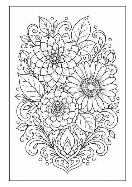 Produktbild: Mandala Blumen Malbuch f&uuml;r Erwachsene mit 100 floralen Ausmalmotiven