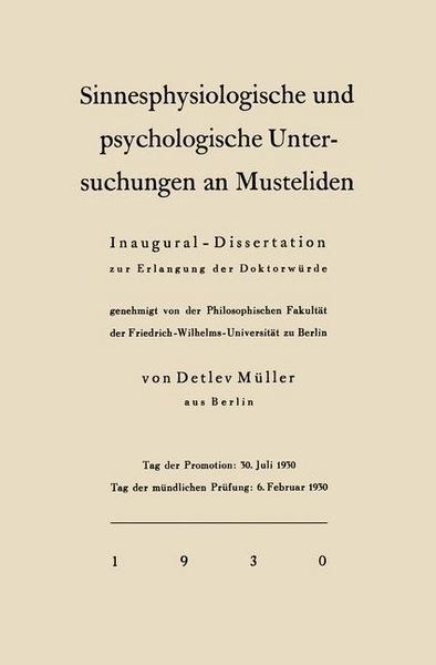 Produktbild: Sinnesphysiologische und psychologische Untersuchungen an Musteliden