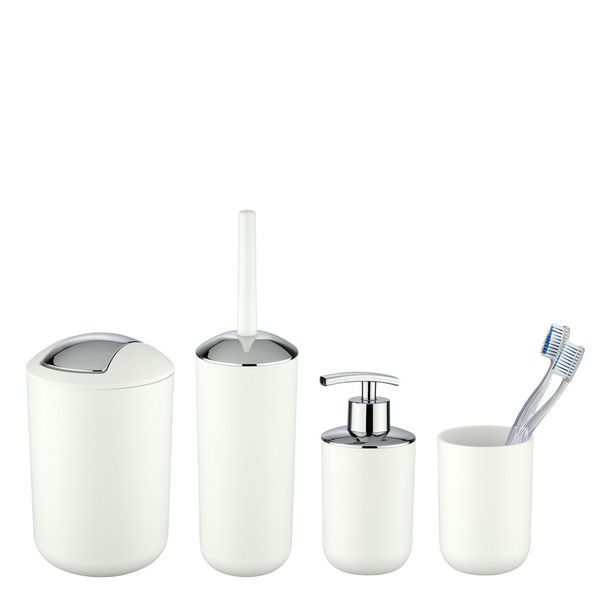 Bad-Accessoire-Set Mod. Brasil Weiß 4-teilig, Seifenspender, WC-Garnitur, Zahnputzbecher,