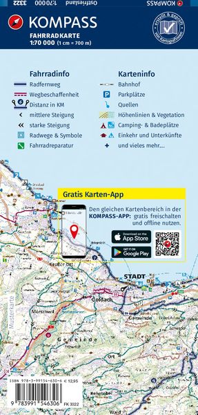 Produktbild: KOMPASS Fahrradkarte 3322 Ostfriesland mit Knotenpunkten 1:70.000