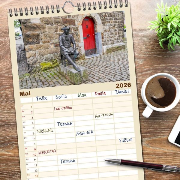 Produktbild: Familienplaner 2026 - Aachen Impressionen mit 5 Spalten (Wandkalender, 21 x 45 cm) CALVENDO