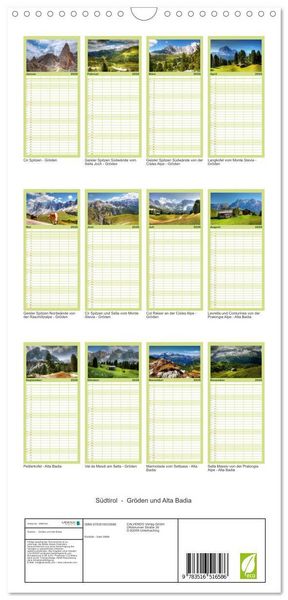 Produktbild: Familienplaner 2026 - S&uuml;dtirol - Gr&ouml;den und Alta Badia mit 5 Spalten (Wandkalender, 21 x 45 cm) CALVENDO