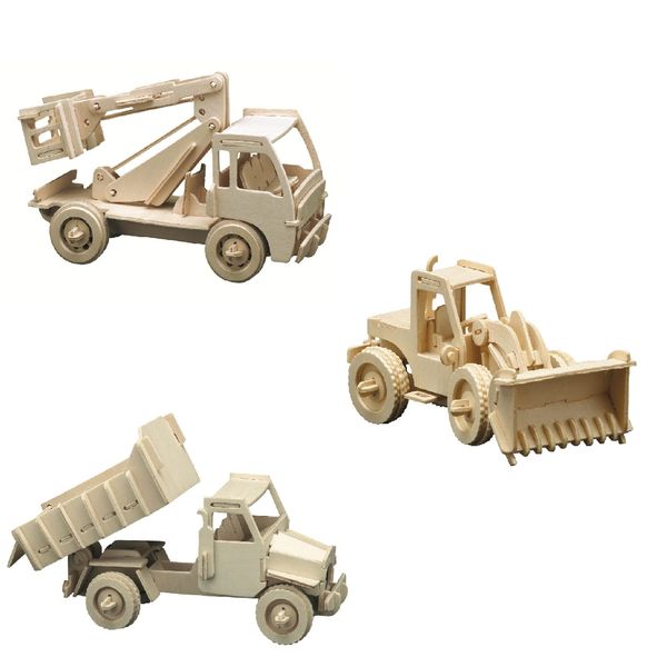 Produktbild: PEBARO 863 - Holzbausatz Baufahrzeug-Set, Radlader, Hubwagen, Kipplader, Holz, 3 Holzkonstruktionen zum Zusammenstecken