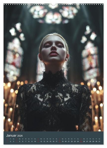Produktbild: Gothic Girls - d&uuml;stere Frauen in schwarzer Gothic-Kleidung (hochwertiger Premium Wandkalender 2026 DIN A2 hoch), Kunstdruck in Hochglanz