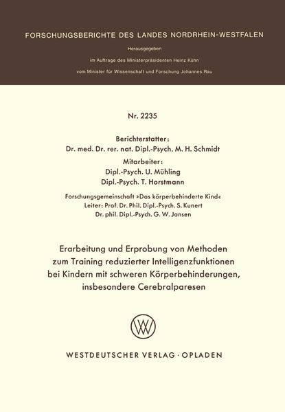 Produktbild: Erarbeitung und Erprobung von Methoden zum Training reduzierter Intelligenzfunktionen bei Kindern mit schweren Körperbehinderungen, insbesondere Cereb