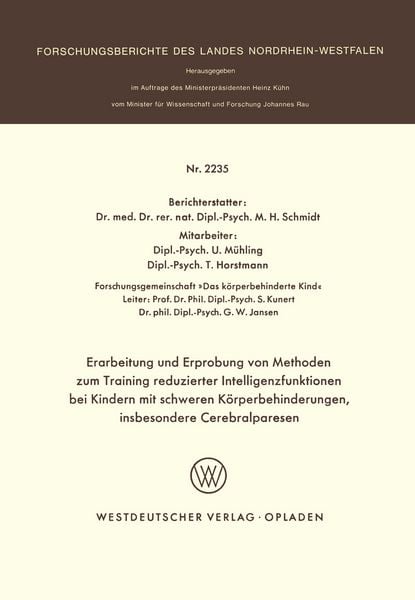 Produktbild: Erarbeitung und Erprobung von Methoden zum Training reduzierter Intelligenzfunktionen bei Kindern mit schweren K&ouml;rperbehinderungen, insbesondere Cerebralparesen