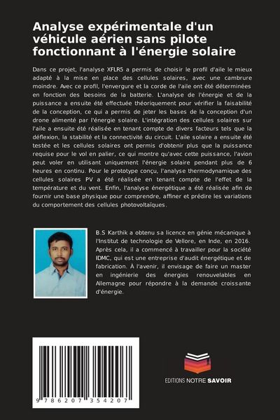 Produktbild: Analyse exp&eacute;rimentale d'un v&eacute;hicule a&eacute;rien sans pilote fonctionnant &agrave; l'&eacute;nergie solaire