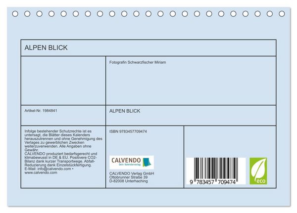 Produktbild: ALPEN BLICK (Tischkalender 2026 DIN A5 quer), CALVENDO Monatskalender