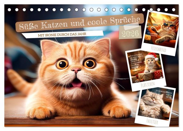 Süße Katzen und coole Sprüche (Tischkalender 2026 DIN A5 quer), CALVENDO Monatskalender