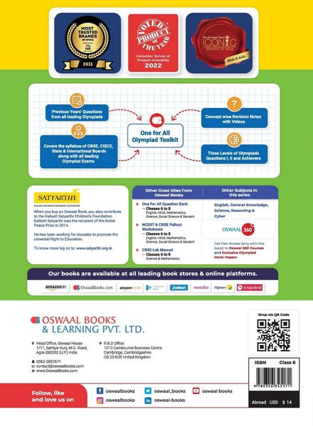 Produktbild: Oswaal One For All Olympiad Previous Years' Solved Papers, Class-6 English Book (For 2023 Exam)