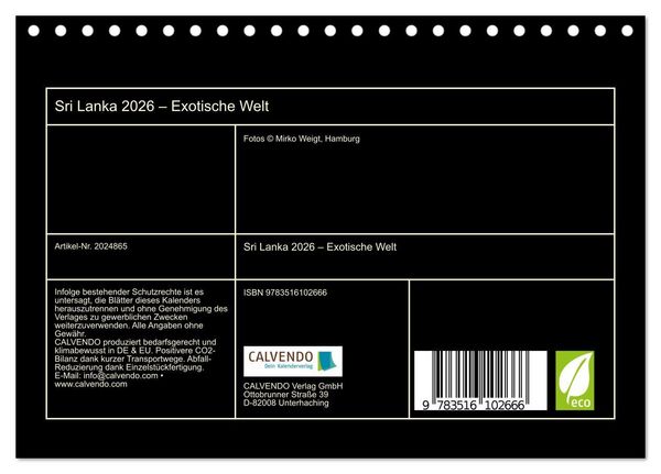 Produktbild: Sri Lanka 2026 &ndash; Exotische Welt (Tischkalender 2026 DIN A5 quer), CALVENDO Monatskalender