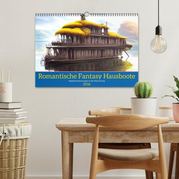 Produktbild: Romantische Fantasy Hausboote Magische Stimmungen in der D&auml;mmerung (Wandkalender 2026 DIN A3 quer), CALVENDO Monatskalender