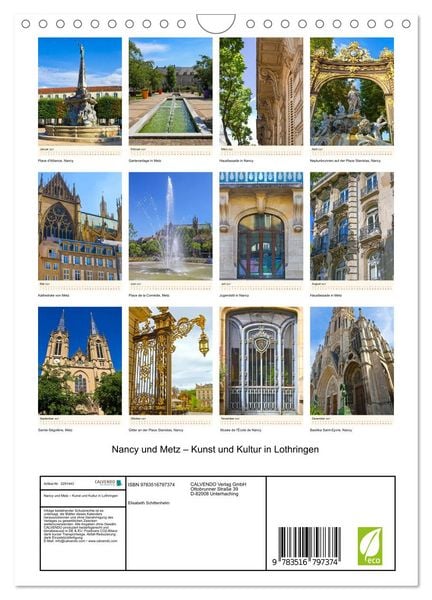 Produktbild: Nancy und Metz &ndash; Kunst und Kultur in Lothringen (Wandkalender 2027 DIN A4 hoch), CALVENDO Monatskalender