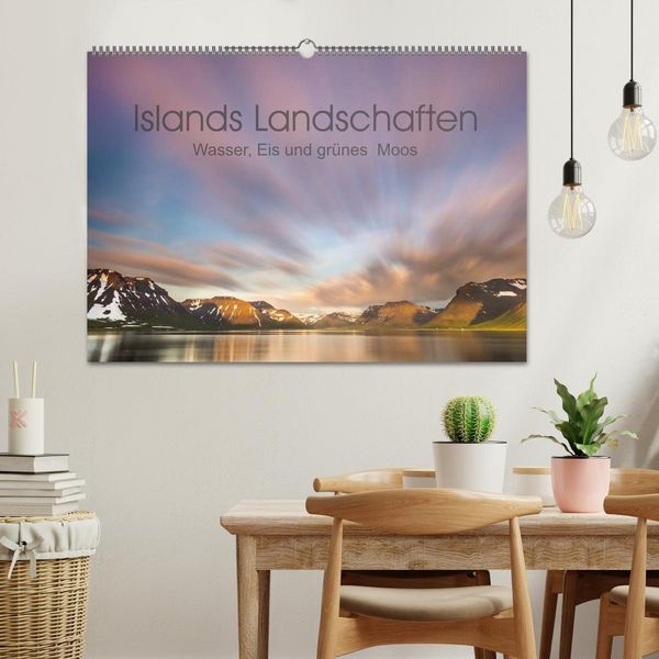 Produktbild: Islands Landschaften - Wasser, Eis und gr&uuml;nes Moos (Wandkalender 2026 DIN A2 quer), CALVENDO Monatskalender