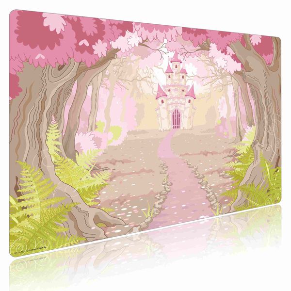 Produktbild: Cover-your-desk Schreibtischunterlage f&uuml;r Kinder und Erwachsene M&auml;rchenschloss im rosa Zauberwald, aus hochwertigem Vinyl , 60 x 40 cm