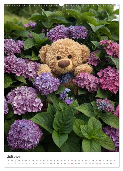 Produktbild: Travelling Teddy liebt Blumen und Bl&uuml;ten (hochwertiger Premium Wandkalender 2026 DIN A2 hoch), Kunstdruck in Hochglanz