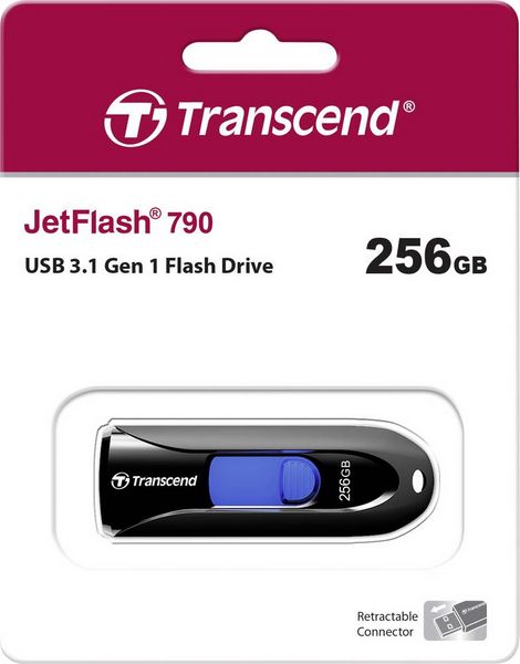 Produktbild: Transcend JetFlash&reg; 790 USB-Stick 256 GB Schwarz, Blau TS256GJF790K USB-A (USB 3.1 Gen 1)