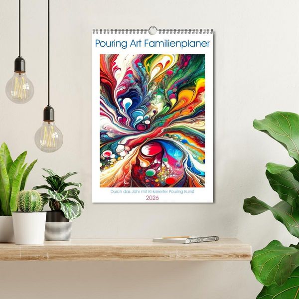 Produktbild: Pouring Art Familienplaner - Durch das Jahr mit KI-kreierter Pouring Kunst (Wandkalender 2026 DIN A3 hoch), CALVENDO Monatskalender