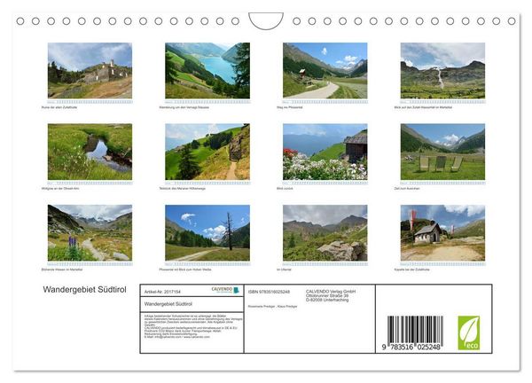 Produktbild: Wandergebiet S&uuml;dtirol (Wandkalender 2026 DIN A4 quer), CALVENDO Monatskalender