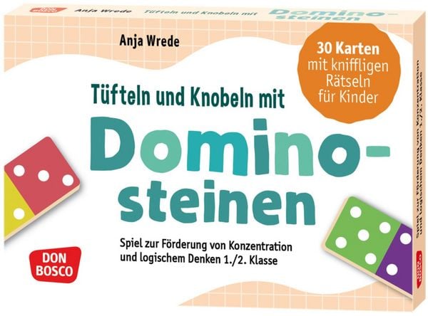 Produktbild: T&uuml;fteln und Knobeln mit Dominosteinen. 30 Karten mit kniffligen R&auml;tseln f&uuml;r Kinder