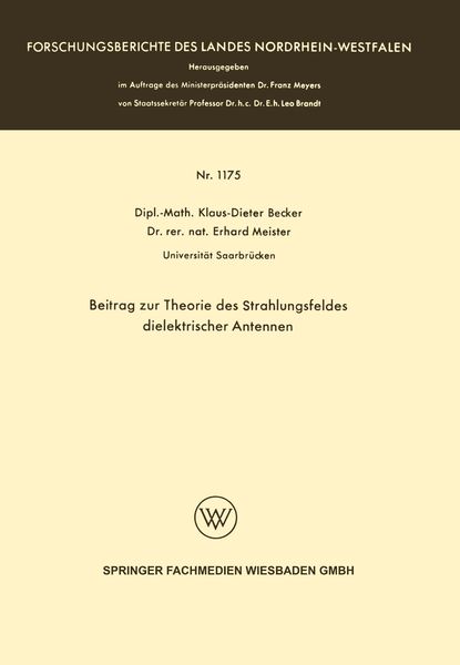 Produktbild: Beitrag zur Theorie des Strahlungsfeldes dielektrischer Antennen