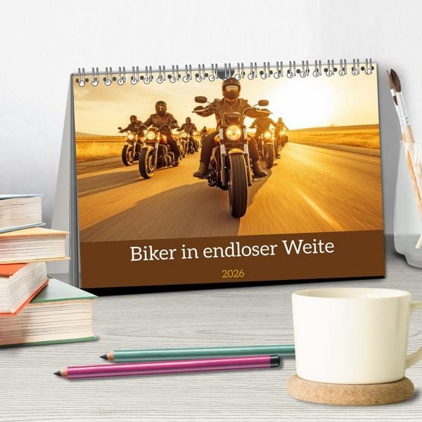 Produktbild: Biker in unendlicher Weite (Tischkalender 2026 DIN A5 quer), CALVENDO Monatskalender